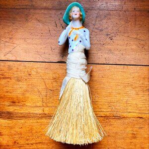 Antique porcelain half doll clothes brush